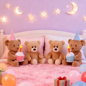 Ours en peluche d'anniversaire avec <span class=keywords><strong>bougie</strong></span> cupcake, ours en peluche doux et moelleux, animal en peluche personnalisé avec logo, décoration pour baby shower et anniversaire - Product Image 5