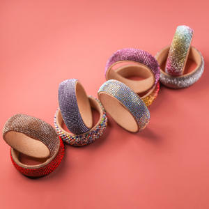 Bracelet souple élastique pour femme, accessoire de costume de danse orientale en soie/coton, coloré, brillant, orné de diamants - Product Image 3