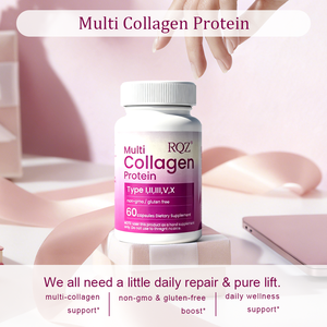 แคปซูลโปรตีนคอลลาเจนหลายชนิด (ประเภท IIIIVX) 60 เม็ด ปราศจากจีเอ็มโอ ปราศจากกลูเตน อาหารเสริมสำหรับผู้หญิง |   OEM/ODM แบบส่วนตัว - Product Image 3