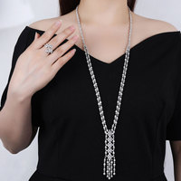 Magnifique ensemble de bijoux pour femmes longue mode chandail chaîne collier anneau boucles d'oreilles-pour fête Banquet cadeaux de mariage pierres de Zircon