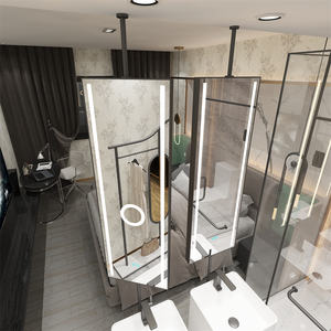 Espejo LED de acero inoxidable para maquillaje, accesorio moderno para salón de belleza montado en el techo con marco de 2 caras - Product Image 6