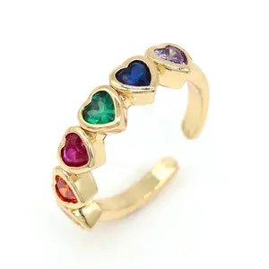 2022 פופולרי מכירה לוהטת בצבע אבן מיקרו Cz מצופה זהב טבעת לנשים