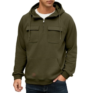 Sweat-shirt à capuche zippé athlétique pour homme avec poches cargo, en molleton vert, coupe ample, 100 % coton, idéal pour l'été, offre ODM - Product Image 1