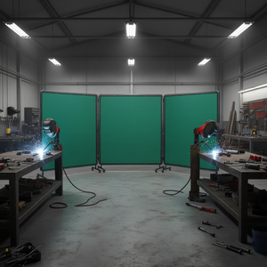 Équipement de soudage, écran en vinyle vert ignifuge à 3 panneaux de 6' x 6', 12 roues pivotantes pour ateliers professionnels - Product Image 2