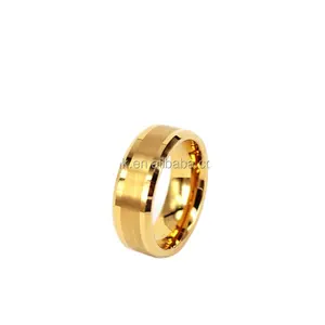 Gold Plating 8mm Tungsten Carbide Ring Matte Polished Finish Beveled Edge Mens Wedding Engagement Band