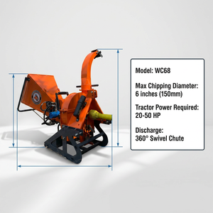 Broyeur de bois RIMA WC68 à <span class=keywords><strong>attelage</strong></span> 3 points, chute de déchargement à 360 degrés, coupe du bois de 150 mm, pour tracteur de 20 à 50 CV, rotor de 20 mm, broyeur de bois PTO - Product Image 6