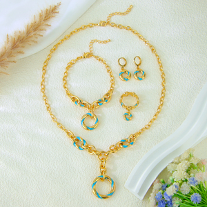 Nuevas llegadas: Conjunto de joyería chapado en oro de 21k, collar con colgante circular premium, pulsera, pendientes y anillo para mujer, joyería de moda. - Product Image 1
