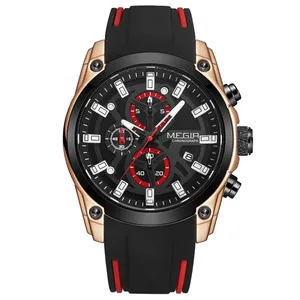 Montres pour hommes <span class=keywords><strong>Megir</strong></span> 2144, mouvement à quartz, fabrication d'origine, <span class=keywords><strong>prix</strong></span> bas, marque tendance, bracelet en silicone, chronographe japonais, sport, mode - Product Image 1