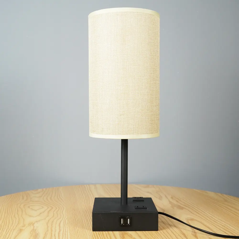 Bedside Table Lamp Rustic Bedroom Hotel Decor Table Lamp With USB Charging Ports Bedside Nightstand Light Lamps