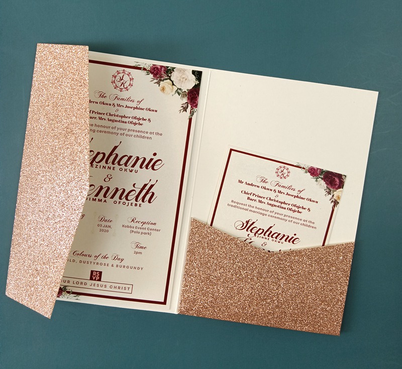 Prix d'usine pas cher découpé au laser trois fois A7 cartes d'invitation de mariage de poche ivoire noir sauge vert olive bordeaux Save the date