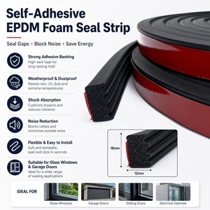 Bande d'étanchéité en mousse <span class=keywords><strong>de</strong></span> caoutchouc EPDM auto-adhésive, insonorisante, anti-vent et anti-poussière, pour fenêtres en verre et portes <span class=keywords><strong>de</strong></span> <span class=keywords><strong>garage</strong></span> - Product Image 1