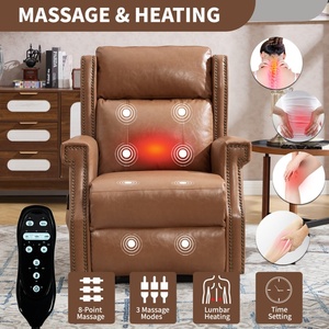 Manuel Durable 155 °   Fauteuil inclinable avec massage et chaleur, siège large de 22,2 pouces, montage facile, en similicuir ciré camel - Product Image 3
