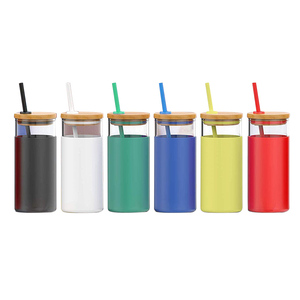 20oz Eco amistoso BPA libre de silicona manga protectora Borosili vaso vaso de agua botella de paja tapa de bamb. - Product Image 4