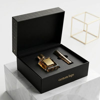 Caja Magnética Negra Reciclable Personalizada con Inserto de Espuma y Logotipo Dorado para Empaque de Perfume Premium