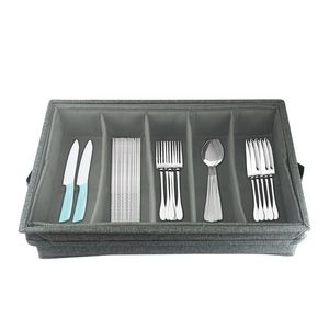 Fabric Cutlery Storage Box Rectangle 4-7 Compartments Kitchen Tableware Organizer Easy To Clean Minimalist Design - Product Image 1