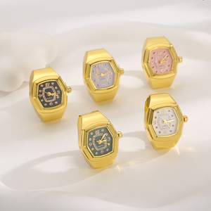 Retro Irregular <strong>Watch</strong> <strong>Ring</strong> Jewelry Gold Plated Rhinestone Decorated Quartz Finger <strong>Watch</strong> for Party Daily Wear - Product Image 1