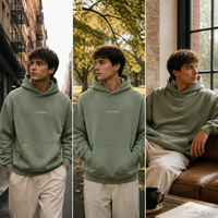 Sweat-shirt à capuche sur mesure pour homme, teint pigmentaire, en molleton brossé épais, coupe décontractée, vert sauge