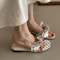 Nouvelles pantoufles à bout rond et semelle plate, style décontracté et polyvalent, avec strass, pour femme