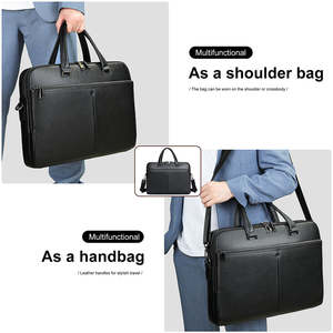Maletín de negocios de cuero genuino, bolso de mensajero de gran capacidad, de 17 pulgadas bolso de cuero para ordenador portátil, maletín de cuero para hombre - Product Image 2