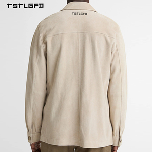 Custom Men's Outerwear Utility Shirt Beige Cotton Twill Oversized Fit <b>Button</b>-Down Streetwear Essentials - Product Image 3