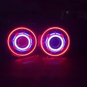hot sale NJ238 7 inch round LED projector headlight with red led halo ring angel eyes for jeep wrangler TJ JK