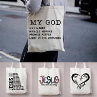 Sac fourre-tout en toile chrétien pour femmes, sacs cadeaux religieux avec versets bibliques, sacs bibliothèque réutilisables en gros