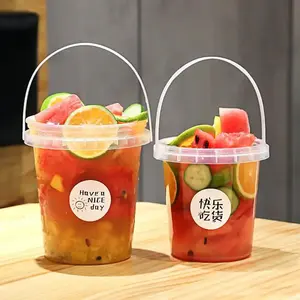 Precio barato logotipo personalizado plástico desechable PP Cubo de fruta dura de grado alimenticio cubos de té de burbujas tazas con tapas