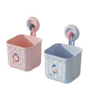 Suction Cup <b>Wall</b> Mounted <b>Storage</b> <b>Basket</b> For Bathroom Towel Cotton Facial Towel Rectangular Cartoon Design Pink Blue Color - Product Image 2