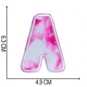 New Iron on 6.5CM Tie-dye Twill Embroidery Hot pink Letter Embroidery Letter Patch for Bag Clothes Hat Decoration - Product Image 2
