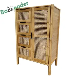 Meuble moderne Meuble d'angle Armoire à tiroirs en rotin Armoires de rangement en bois bambou pour chambre à coucher et salon