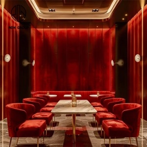 Ensemble de meubles de restaurant de luxe moderne, chaises rectangulaires incurvées en marbre et velours, banquettes, canapé, mobilier commercial, hôtel, café - Product Image 1