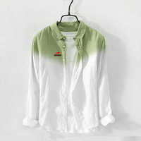 Chemise homme haut de gamme à manches longues en coton biologique certifié, imprimé chinois, teinture dégradée, boutonnée, pour l'automne
