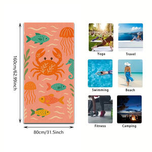 Toalla de playa con dibujos de cangrejos y peces pequeños, toalla extragrande de secado rápido, ligera y sin arena para viajes, piscina, camping - Product Image 5
