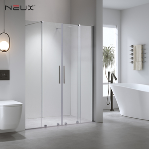Porte <span class=keywords><strong>de</strong></span> <span class=keywords><strong>douche</strong></span> <span class=keywords><strong>coulissante</strong></span> double mur à mur <span class=keywords><strong>de</strong></span> style européen, en verre <span class=keywords><strong>de</strong></span> 8 mm, avec profilé en aluminium chromé et tige <span class=keywords><strong>de</strong></span> support - Product Image 1