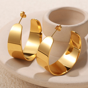 Pendientes de Aro en Forma de U, Chapados en Oro, de Acero Inoxidable, Diseño Geométrico, Joyería de Moda para Mujer - Product Image 1