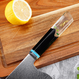 Couteau à découper professionnel en acier Damas de 7 pouces, couteau de chef <span class=keywords><strong>chinois</strong></span>, couteau à découper la viande, manche en bois stabilisé à la résine pour la cuisine - Product Image 3