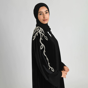 Custom Premium Grade <strong>Long</strong> Sleeve <strong>Velvet</strong> Hijab Abaya Set Wholesale Winter <strong>Velvet</strong> Open Abaya Muslim <strong>Dress</strong> With Hijab - Product Image 5