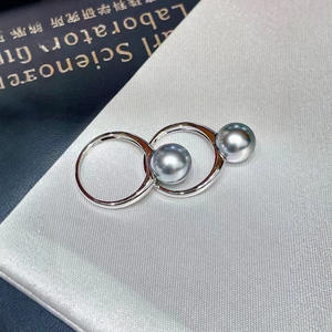 Bague en argent pur de style classique avec perle naturelle grise platine de 9 à 10 mm ronde, à fort éclat, coupe en forme de poire - Product Image 3