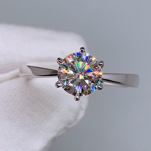 Moissanite Ring 6 Prong Crown Setting 1 Carat 6.5mm Wedding Band For Women - Product Image 1
