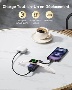 <span class=keywords><strong>INIU</strong></span> 5000mAh Mini chargeur Portable mince câble intégré QC3.0 type-c Compatible pour Apple Watch pour iPhone 16/15 LCD IWatch - Product Image 4
