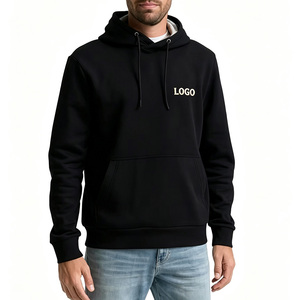 Sweat à capuche personnalisé en molleton épais noir pour homme, coupe oversize streetwear, épaules tombantes, uni - Product Image 1