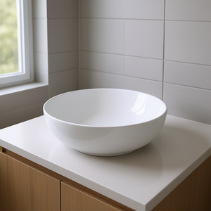 Lavabo da Bagno Rotondo in Ceramica Bianca 41,4x13,5 cm, Design Minimalista da Incasso - Product Image 2