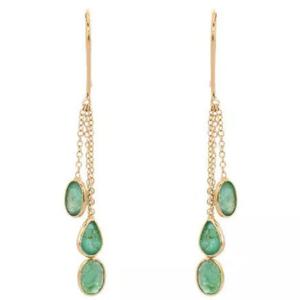 Natural <b>Emerald</b> <b>Earrings</b> | 6x4mm Oval Pear Shape 4.26 Carat | 6 Pcs | 14K Yellow <b>Gold</b> | Claw Setting | 2.50g Luxury Gemstone - Product Image 3