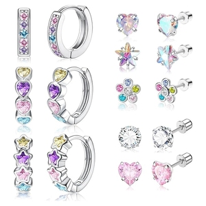Set de 304 Accesorios para Perforaciones, Aretes de Zirconia con Forma de Estrella, Corazón y Flor, <span class=keywords><strong>Plata</strong></span>, Oro 14k, Oro 18k, Acero Inoxidable, Aretes para Bebés - Product Image 3