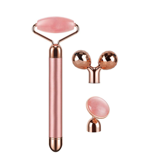 Rouleau de massage vibrant V produits de massage du visage <span class=keywords><strong>jaderoller</strong></span> en quartz rose naturel - Product Image 1