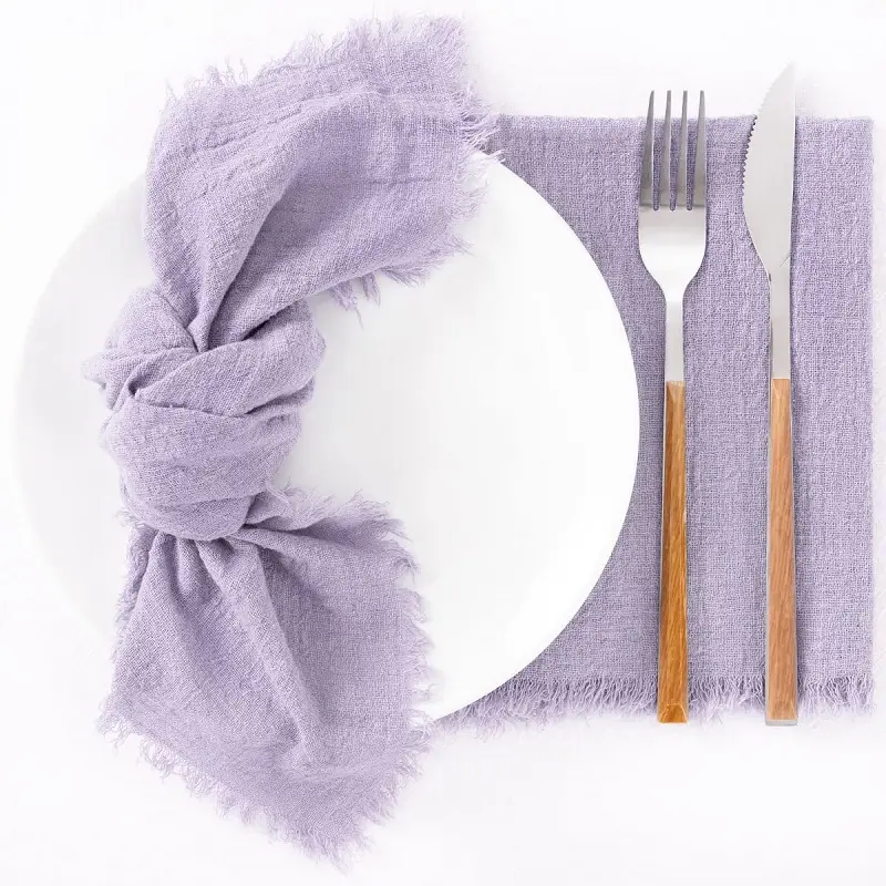 Logotipo personalizado 42*42cm lavanda roxo linho guardanapos casamento poliéster guardanapo para a mesa de jantar