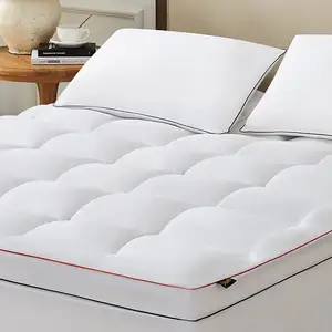 Custom Full Size Thick Hotel Mattress Pad Cover Microfiber Polyester Cotton Filled Pillow Top Bed Mattress Topper