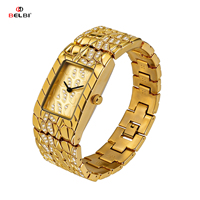 Montre à quartz carrée BELBI pour femme, bracelet en alliage, verre minéral, résistance à l'eau 3 ATM, fermoir bijou, luxe et mode, montre-bracelet 43 mm