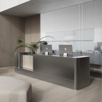 Comptoir d'accueil en acier inoxydable avec dessus en bois, design traditionnel pour restaurants, salons, boutiques, écoles, hôpitaux, centres commerciaux - Durable
