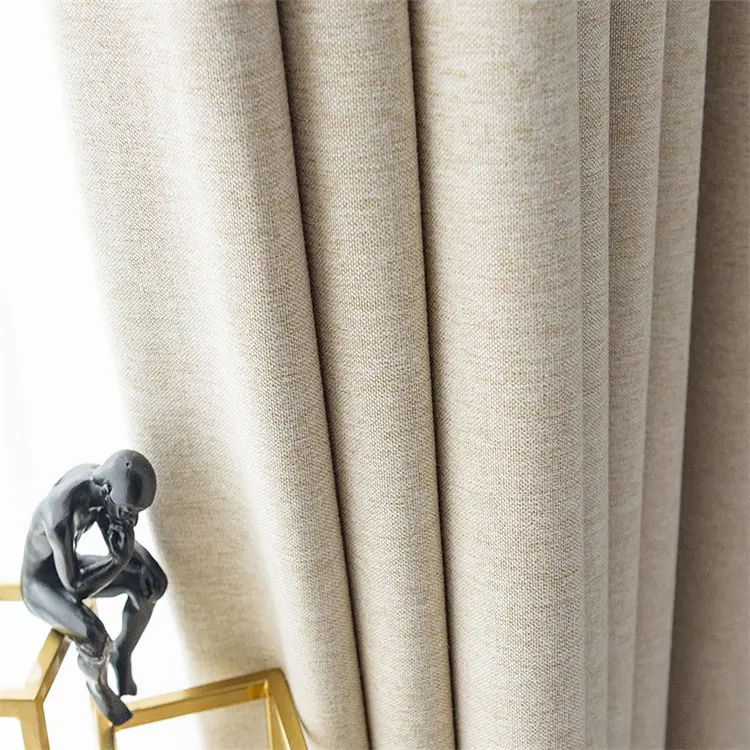 High Quality Living Room Blackout Curtain Solid Thick Polyester Linen Fabric for Curtain Blackout Modern